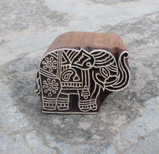 Traditional Indian Elephant Wood Stamps For Textile Printing Hand Carved And Personalized
