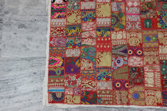 Coral Bohemian Fabric by the yard Patchwork Indian Textile Fabric Boho Indian Fabric Embroidered Recycled Sewing Project Vintage Fabrics