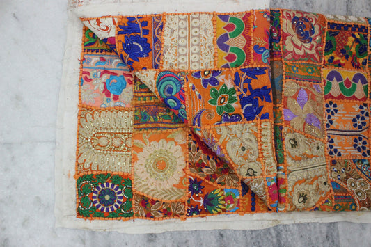 Orange Boho Indian Textile Fabric By The Yard Embroidered Indian Fabric Bohemian Fabric Patchwork Vintage Home Decor Fabric Recycled Fabrics